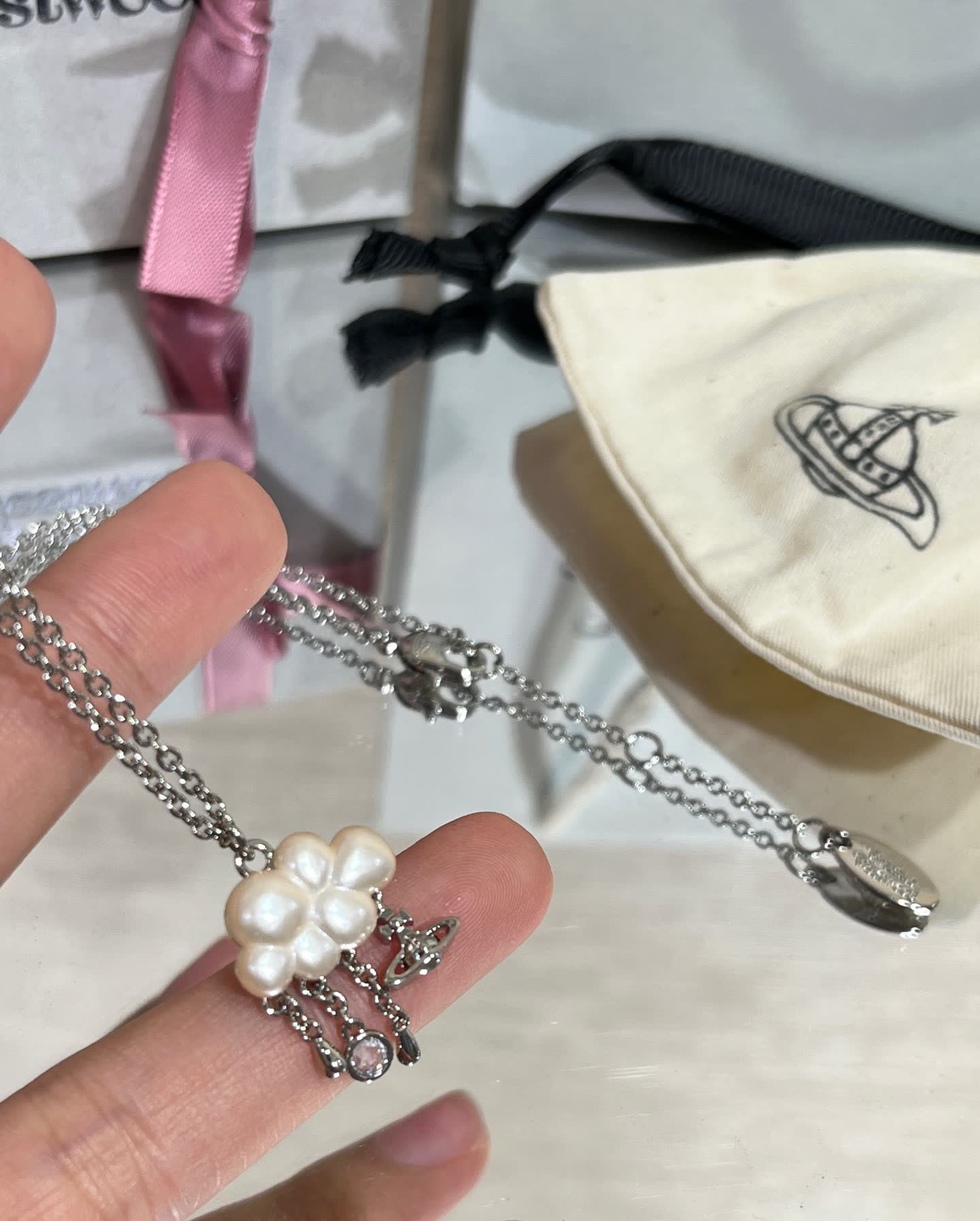 Vivienne Westwood Silver Cloud Pearl Necklace